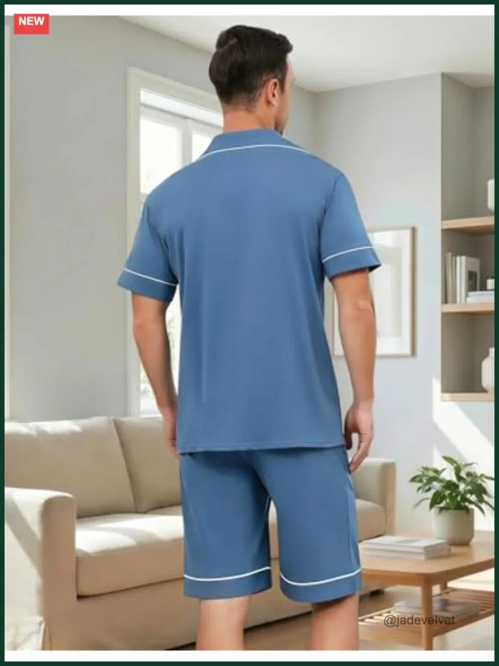 Men's Short Sleeve Pajama Set Classic Button Down Cotton Spandex Sleepwear